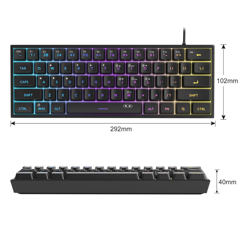 Teclado gamer MageGee Mini 60% RGB de 61 teclas, TS91 ergonômico