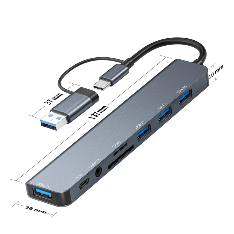 Hub USB C 8 em 1 USB 3.0, com 1 X USB 3.0, 3 X USB 2.0 e 1 X USB C