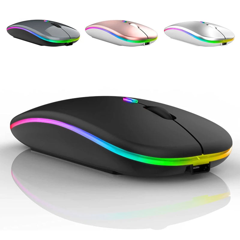 Mouse sem fio LED USB Bluetooth recarregável RGB