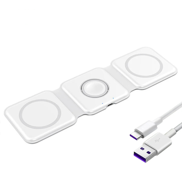 Carregador dobrável 3 em 1 para Iphone 12, 13, 14 e 15, Apple Watch e Airpods
