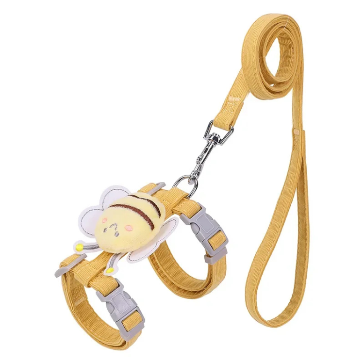 Conjunto de coleira e guia para gatos, ajustável, desenho animado abelha