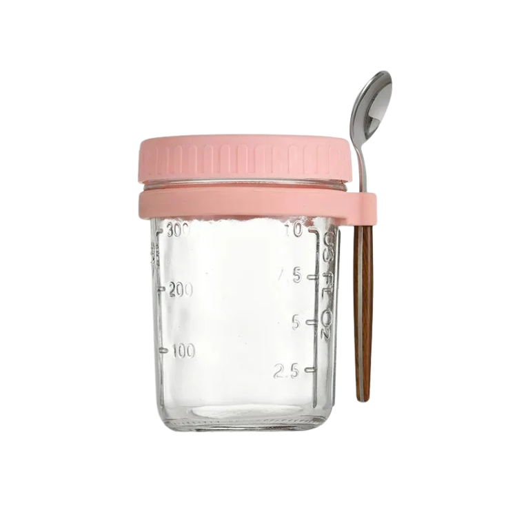 Copo de vidro com tampa de vedação e suporte para colher 350ml