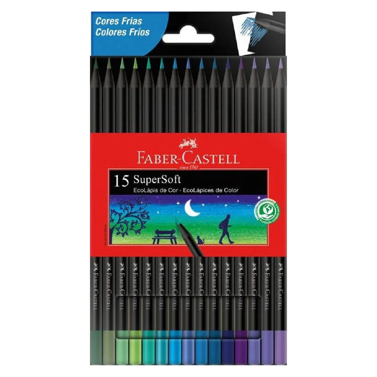 Lápis de Cor Faber Castell SuperSoft 15 Cores Frias