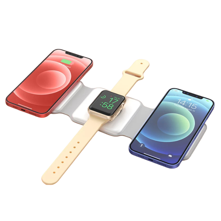 Carregador dobrável 3 em 1 para Iphone 12, 13, 14 e 15, Apple Watch e Airpods