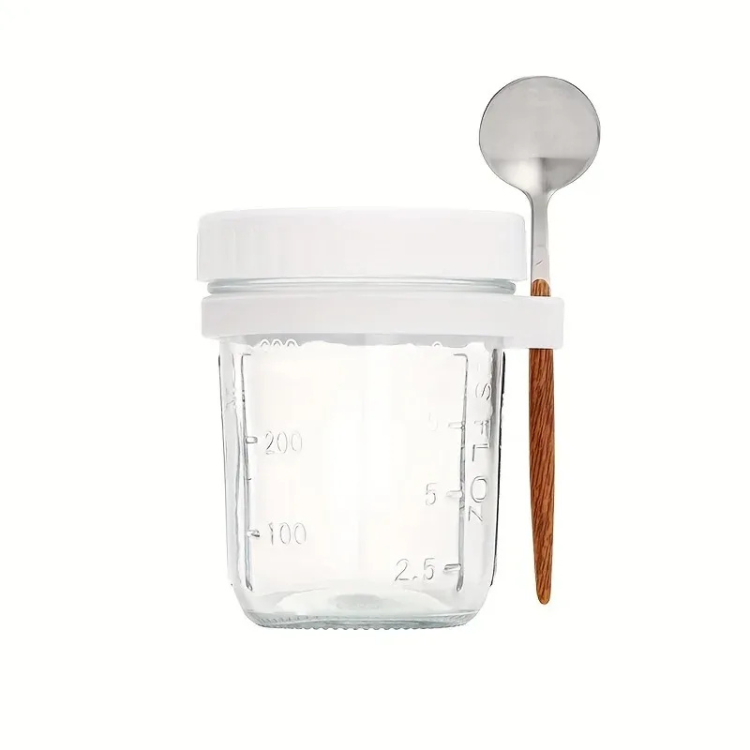 Copo de vidro com tampa de vedação e suporte para colher 350ml