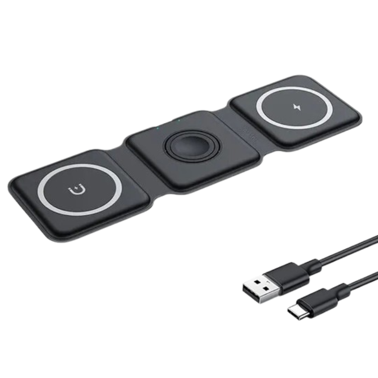 Carregador dobrável 3 em 1 para Iphone 12, 13, 14 e 15, Apple Watch e Airpods
