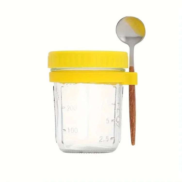 Copo de vidro com tampa de vedação e suporte para colher 350ml