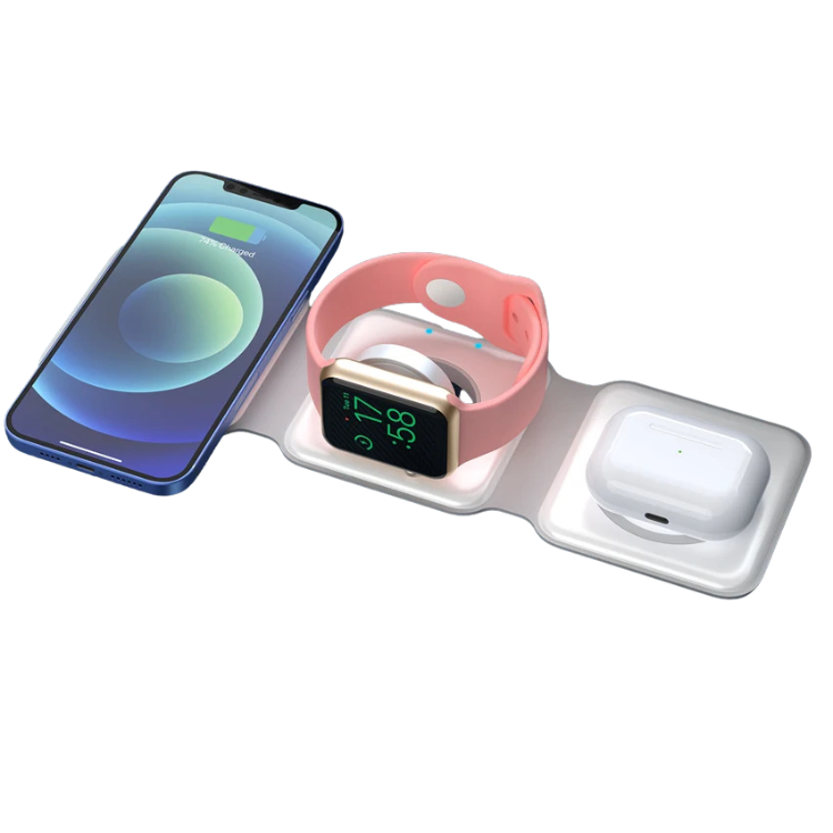 Carregador dobrável 3 em 1 para Iphone 12, 13, 14 e 15, Apple Watch e Airpods