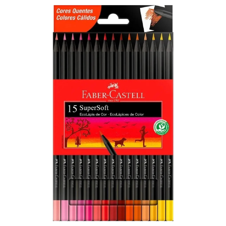 Lápis de Cor Faber Castell SuperSoft 15 Cores Quentes